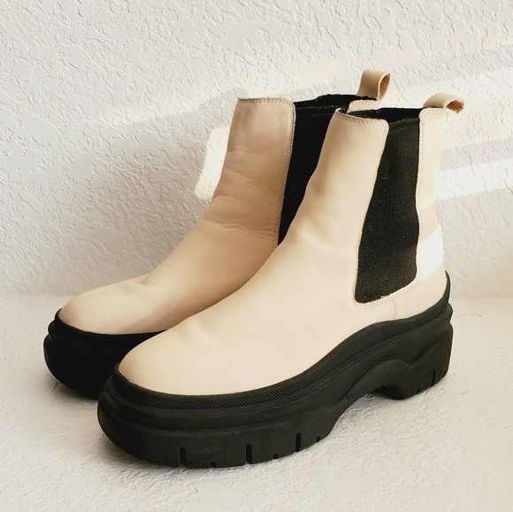 H&M Leather Chelsea Ankle Platform Pull On Moto Booties size 39EU/9US - Picture 3 of 14
